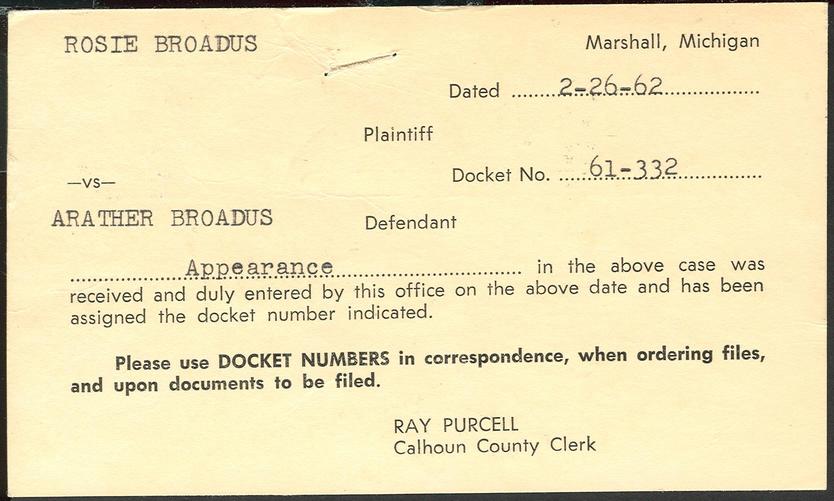 Calhoun County Clerk notice to appear in court c 1962